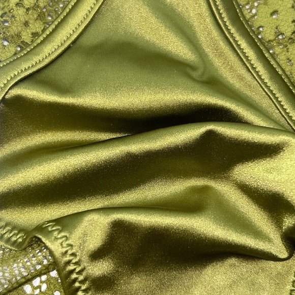 Glossy Satin Lace‎ Edge French Inspired Boudoir Chartreuse Stretchy Panties XL - Picture 4 of 14